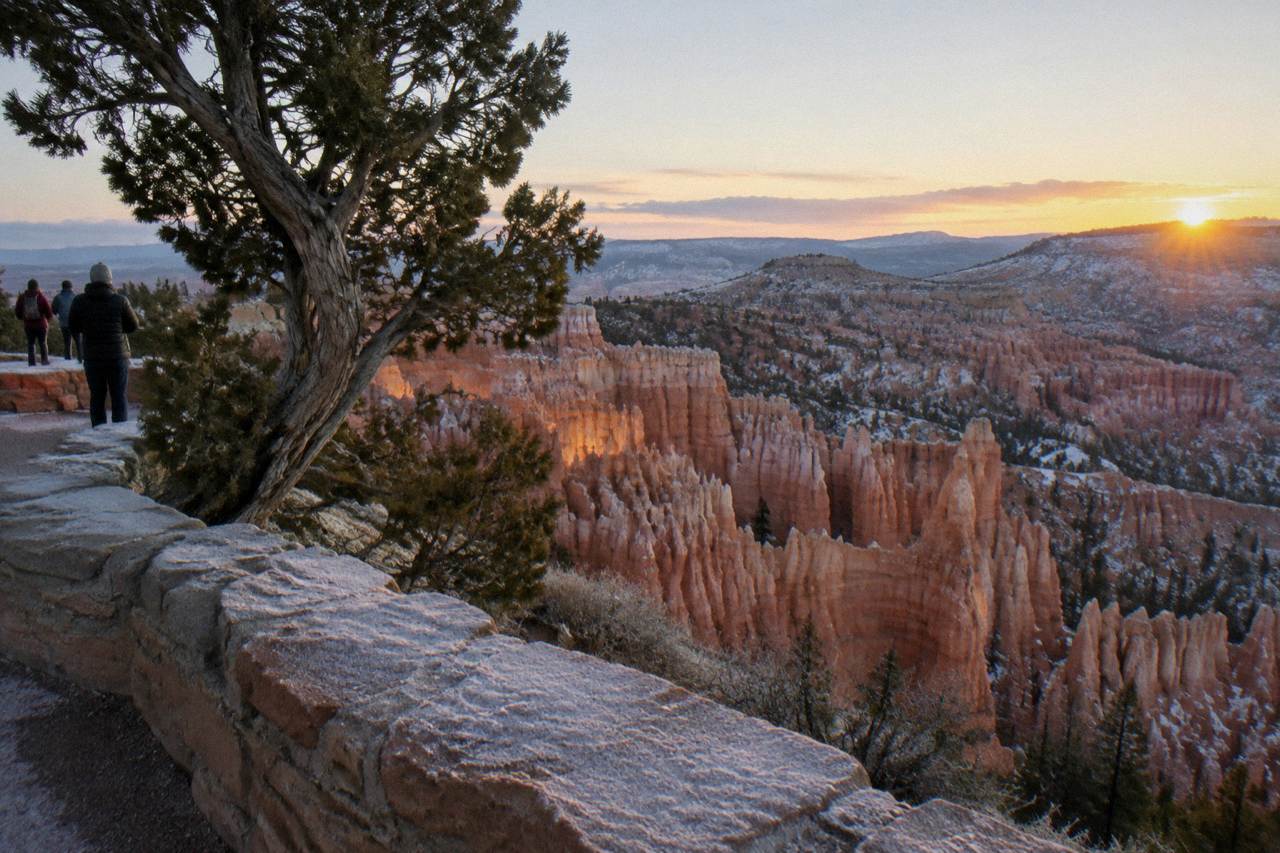 Sunrise light on hoodoo formations in the Bryce Amphitheater