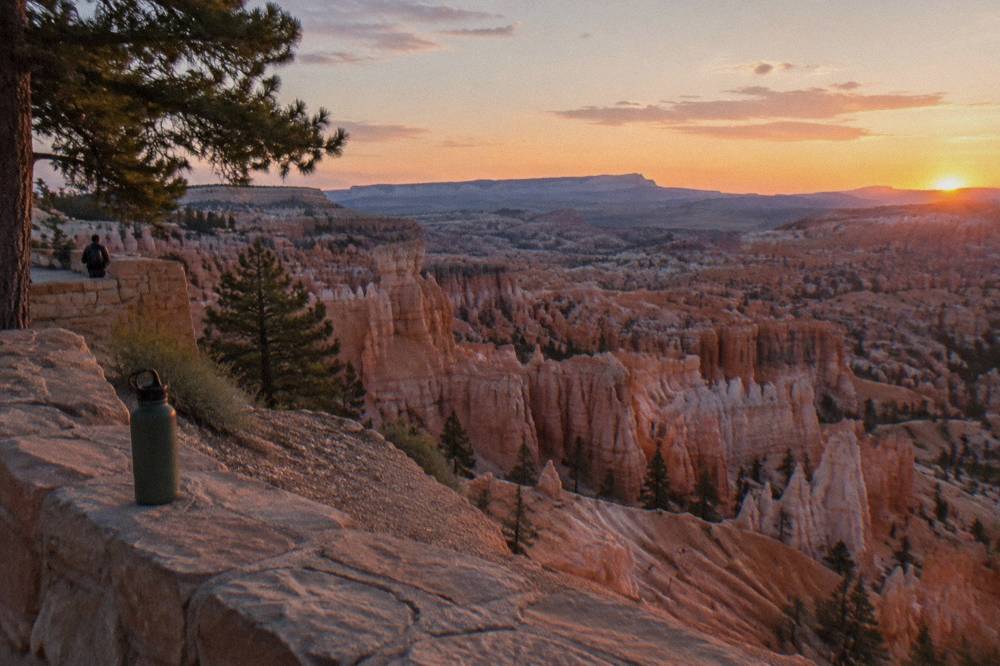 Sunset light on hoodoo spires viewed from a Bryce Canyon overlook