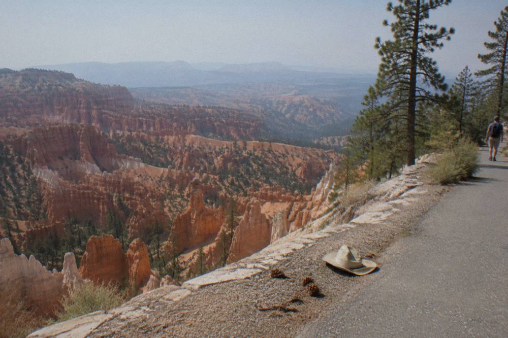Paved overlook path along the rim above hoodoo spires at Bryce Canyon
