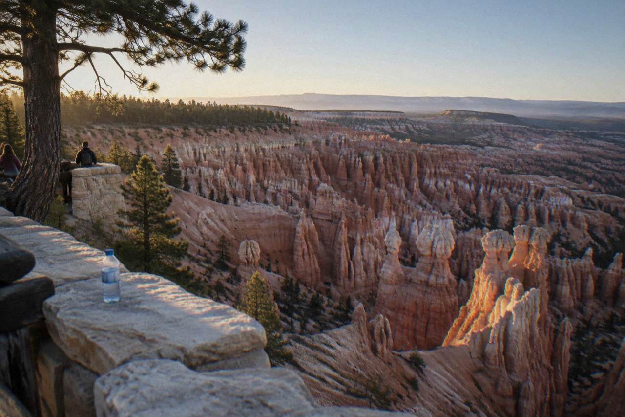 Sunrise light on hoodoo formations along the Bryce Canyon rim