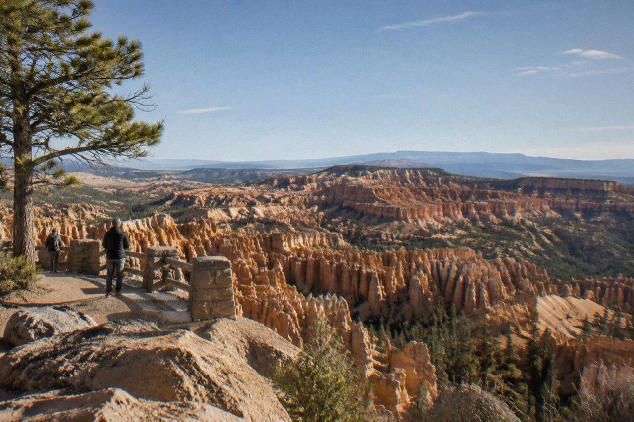 Sunlit hoodoos of the Bryce Amphitheater under a wide desert sky